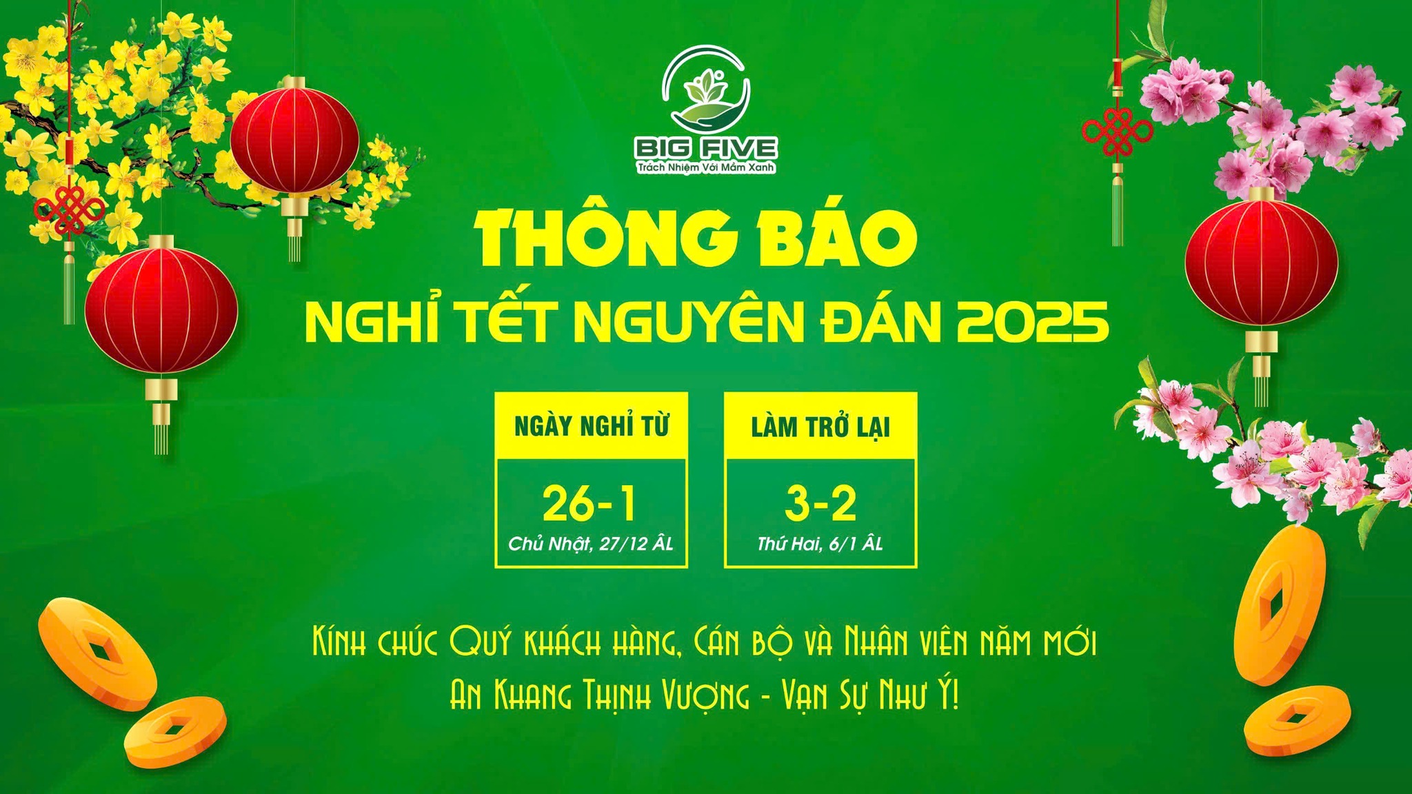 THÔNG BÁO LỊCH NGHỈ TẾT NGUYÊN ĐÁN 2025